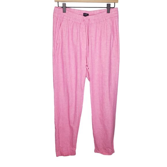 J.Crew Factory Linen-Cotton Drawstring Pant Pink Linen Cotton Blend Women's 8 - Picture 1 of 15